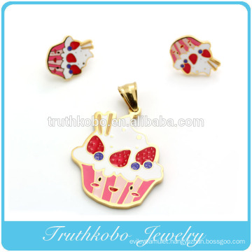 Wholesale Fashion Top Quality 316L Stainless Steel Jewelry Gold Plating Colorful Enamel Pendant And Earrings Sets for Women
